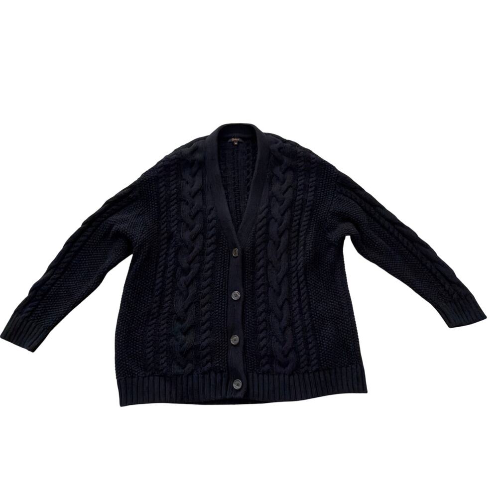 Quince 100% Organic Cotton Cable Knit Cardigan Black Size M